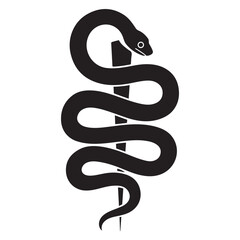 Naklejka premium snake icon, snake vector silhouette, curved snake animal design illustration, black reptile graphic symbol, dangerous wild snake outline logo