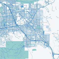 Map of Henderson in Nevada in a professional blue style. Contains layered vector with roads water, parks, etc.