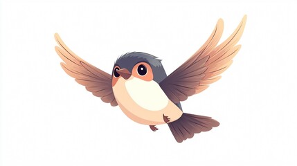 Charming Swallow Flying Cartoon Illustration Isolated on White Background