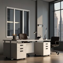 Office desk with lamp table isolated on transparent or white background