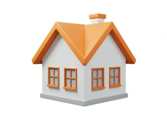 A 3D rendered small house with a white body and an orange gabled roof isolated on white background