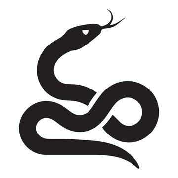 snake icon, snake vector silhouette, curved snake animal design illustration, black reptile graphic symbol, dangerous wild snake outline logo