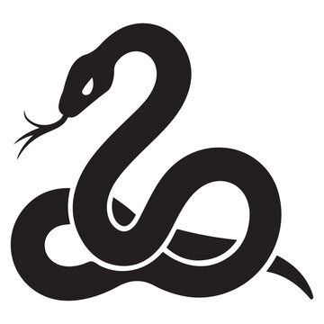 snake icon, snake vector silhouette, curved snake animal design illustration, black reptile graphic symbol, dangerous wild snake outline logo