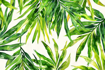 Fototapeta premium Painting of green leaves with a white background.