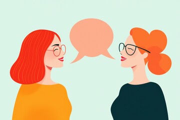 A warm illustration of two people exchanging compliments with speech bubbles, conveying kindness and positivity