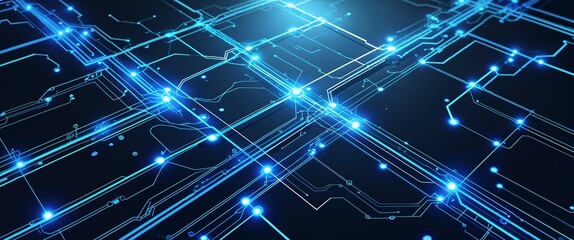 Obraz premium Electric blue digital connections glowing brightly crossing in dark shadows illustration background design