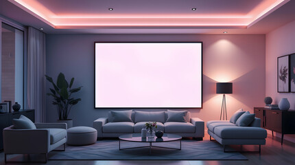 Frame mockup. Living room wall poster mockup on plain white. Interior mockup background. Modern interior design. 3D realistic rendering