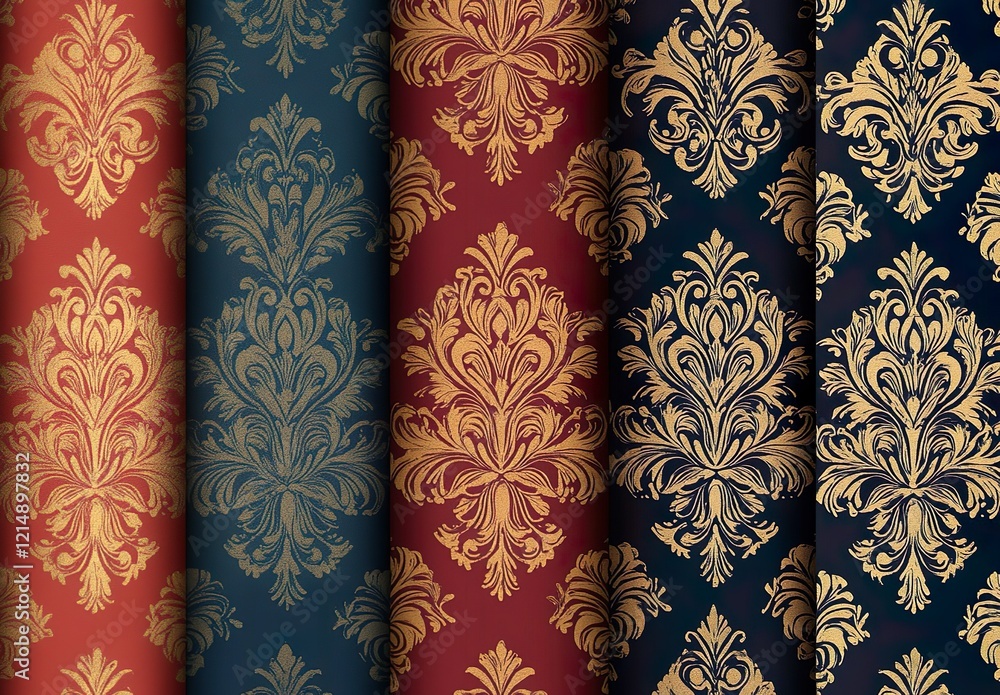Poster set of vector seamless damask patterns.