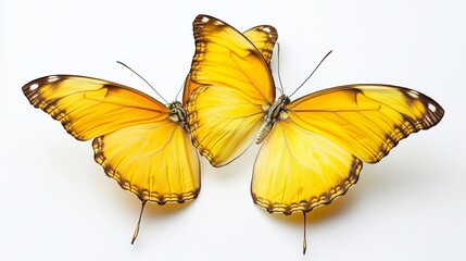 Fototapeta premium Two yellow butterflies isolated on a white background. High quality photo