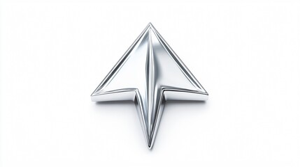Mini Cute Paper Plane Icon on Chrome Material with White Background