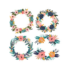 Floral Spring Wreath illustration Clipart on a white Background