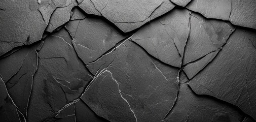 Rough black marble surface with dense, sharp white veining for a rugged yet luxurious visual appeal