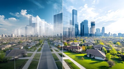 Obraz premium Urban Development Transforming Suburban Landscape Into Modern Cityscape
