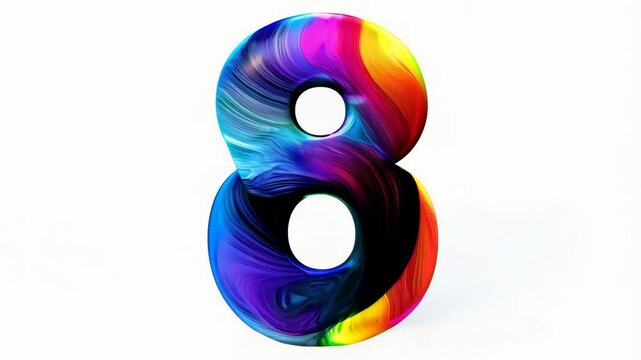Colorful swirls number eight on white background, ideal for creative projects for numbers, counting.