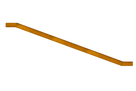 Wooden handrail for descending stairs which mounting on wall diagonally isolated, side view.