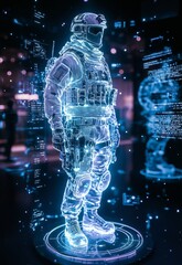 Futuristic Holographic Soldier Displaying Advanced Technology and Equipment