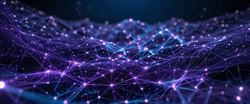 Shimmering purple network threads in a deep blueblack environment illustration background design