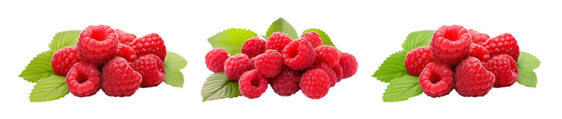 Ripe raspberries with leaf isolated on a white background