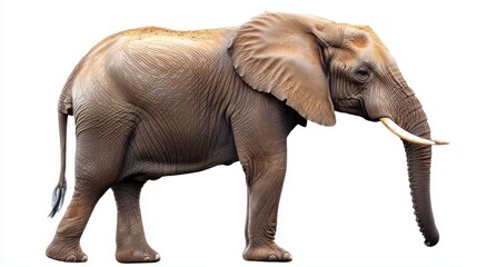 Obraz premium A realistic depiction of an elephant showcasing its large size, distinctive trunk, and tusks, highlighting the beauty of this majestic animal.