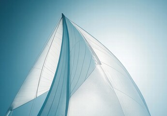 A sailboat with a white sail is shown in the sky