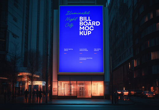 Illuminated Night City Billboard Mockup: Perfect for Eye-Catching Advertising and Urban Branding Displays, Generated with AI