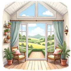 Tranquil Countryside Comfort Watercolor Interior Design