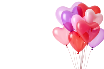 A bunch of balloons with hearts on them