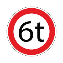Obraz premium Regulatory road sign indicating a weight limit of six tons, prohibiting passage for heavier vehicles, ensuring road safety and infrastructure preservation