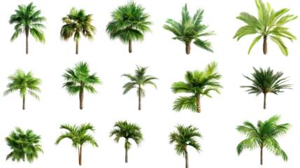 A collection of palm trees in various sizes and shapes