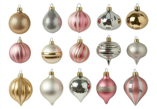 A collection of Christmas ornaments, including a variety of shapes and sizes - Powered by Adobe