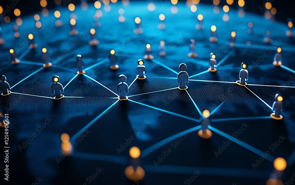 Poster 3d rendering of digital graphic user icons connected by lines on a dotted world map globe, represent