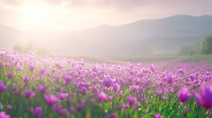 Fototapeta premium Golden Saffron Blooms in Sunlit Rolling Countryside - Cinematic Ultra-Detailed Image