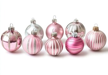 Obraz premium A row of pink and silver Christmas ornaments