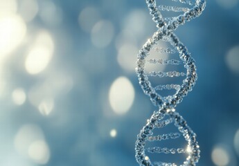 A close up of a DNA strand with a blurry background