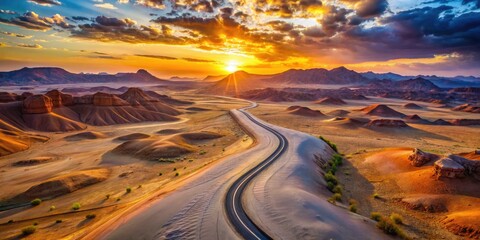 Winding desert roads, breathtaking curves, and stark beauty: an aerial photography odyssey.