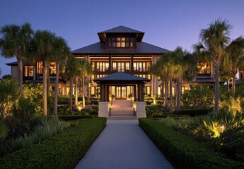 Fototapeta premium A large house with a long walkway leading to it