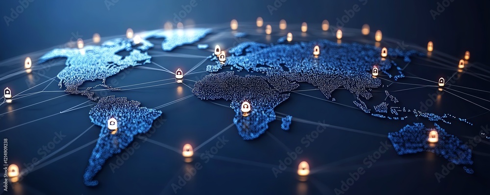 Poster global personal data and people connection concept with 3d digital user icons connected by lines on 