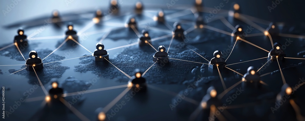 Poster global personal data and people connection concept with 3d digital user icons connected by lines on 