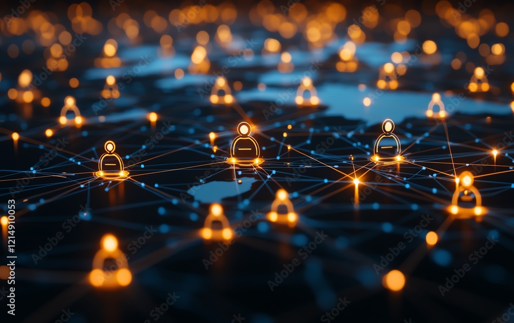 Poster people connection and personal data concept with 3d digital graphic user icons connected by lines on