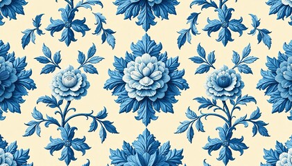 Fototapeta premium A beautiful blue floral pattern on a light background, perfect for elegant designs.