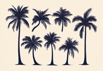 Set silhouettes of palm tree coconut tree. Nature envir
