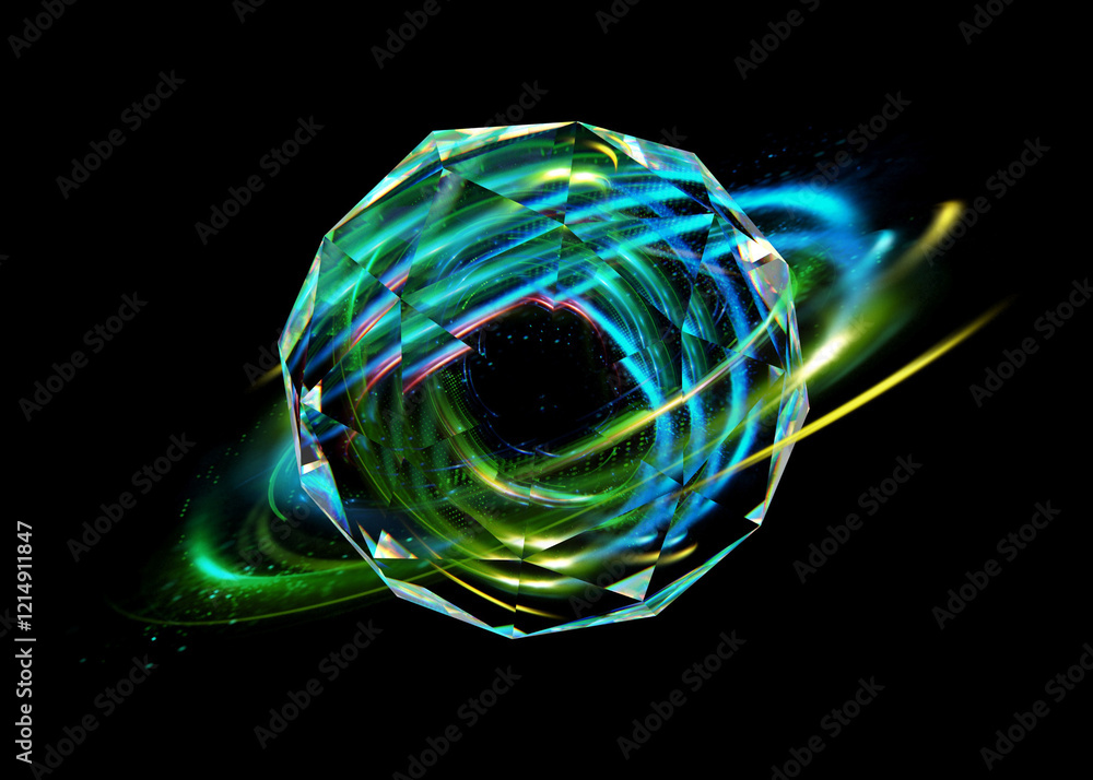 Wall mural physical graphic concept of atomic structure. light ring. colorful electron particle. .speed of ligh