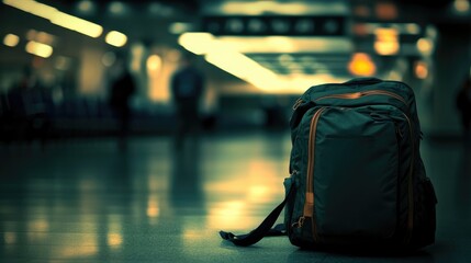 Obraz premium Travel Backpack Awaits Departure in Modern Airport
