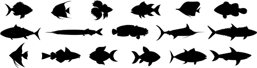 Group of various fish silhouettes.
