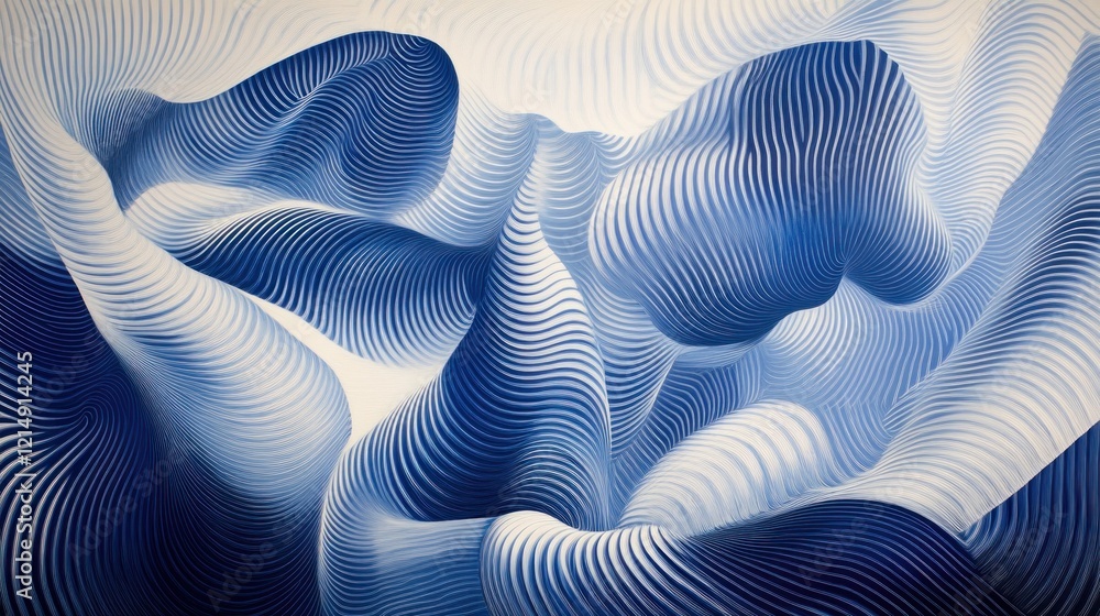 Wall mural Abstract Blue and White Curved Lines