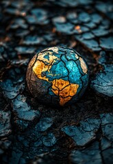 Cracked Globe on Dry Earth Surface Representing Environmental Decline and Climate Change
