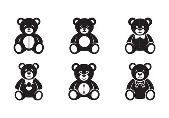 Set of teddy bears sitting icon for valentine sticker symbol silhouette vector
