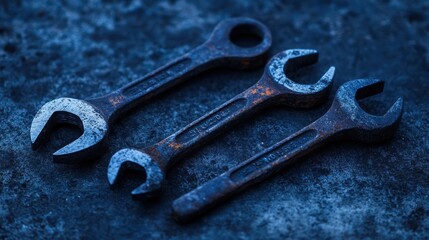 Rusty wrenches on a textured surface