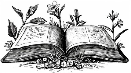an open book with flowers growing out from it