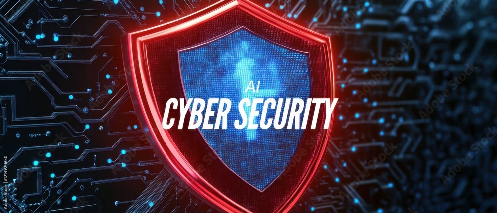 Poster ai cyber security shield protecting futuristic circuit board concept of data protection, artificial 